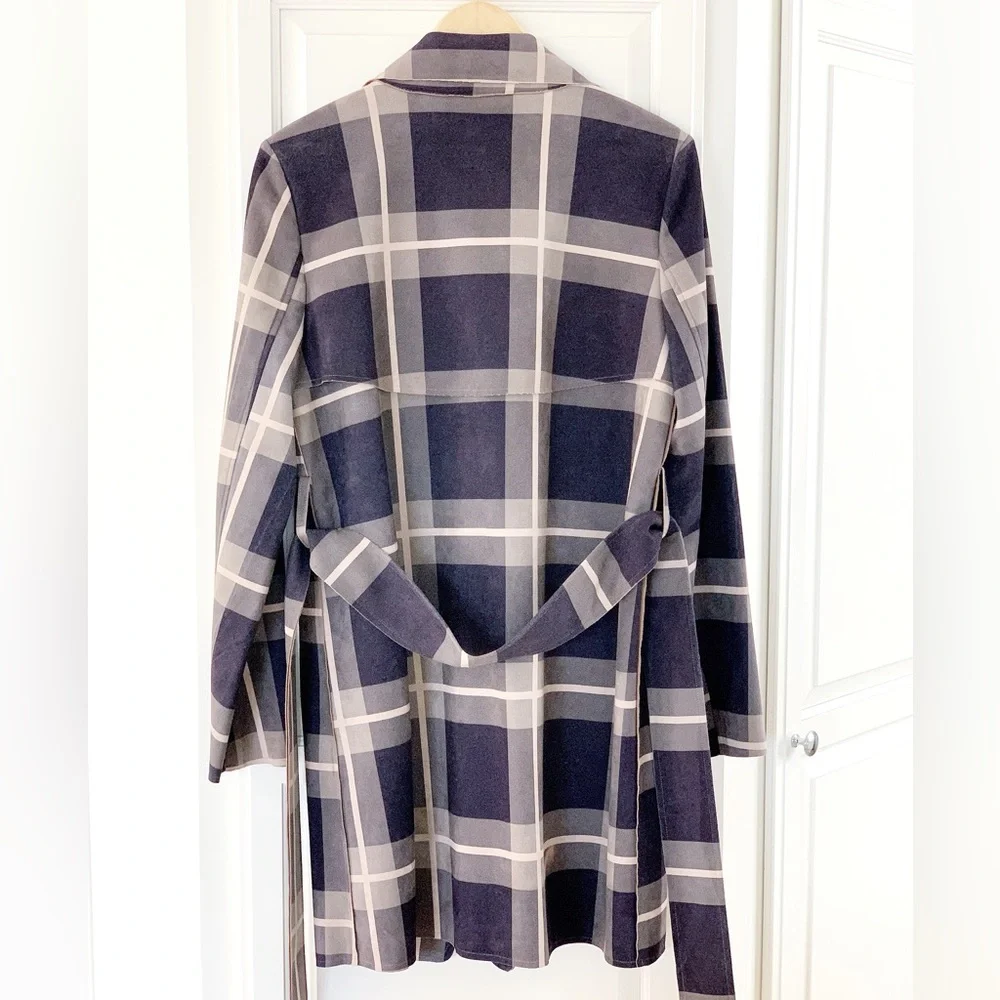 🧥SOLITAIRE Plaid Faux Suede Trench Coat - Picture 4 of 11